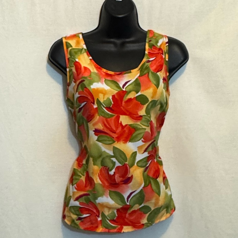 A-173‎ Impressions Vintage Colorful Floral Sleeveless Pullover Blouse Size MP